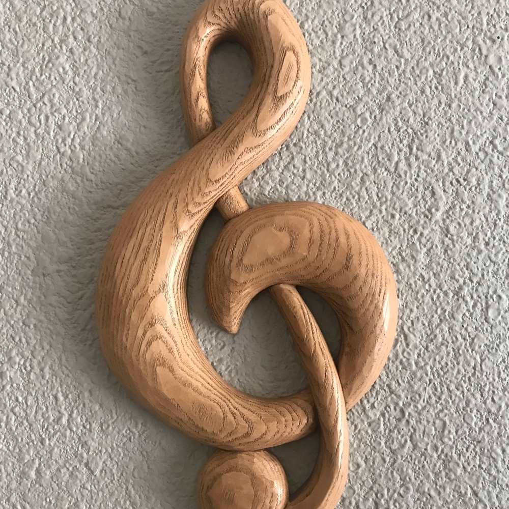Hanging Carved Wood Musical Note